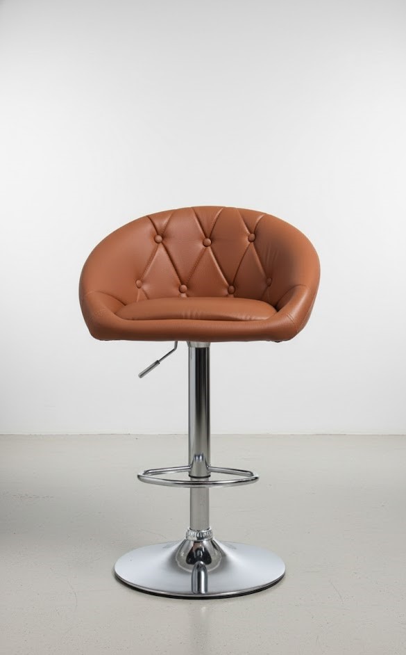 an leather tufted bar stool with adjustable chrome swivel base by Samani Crafters Mumbai